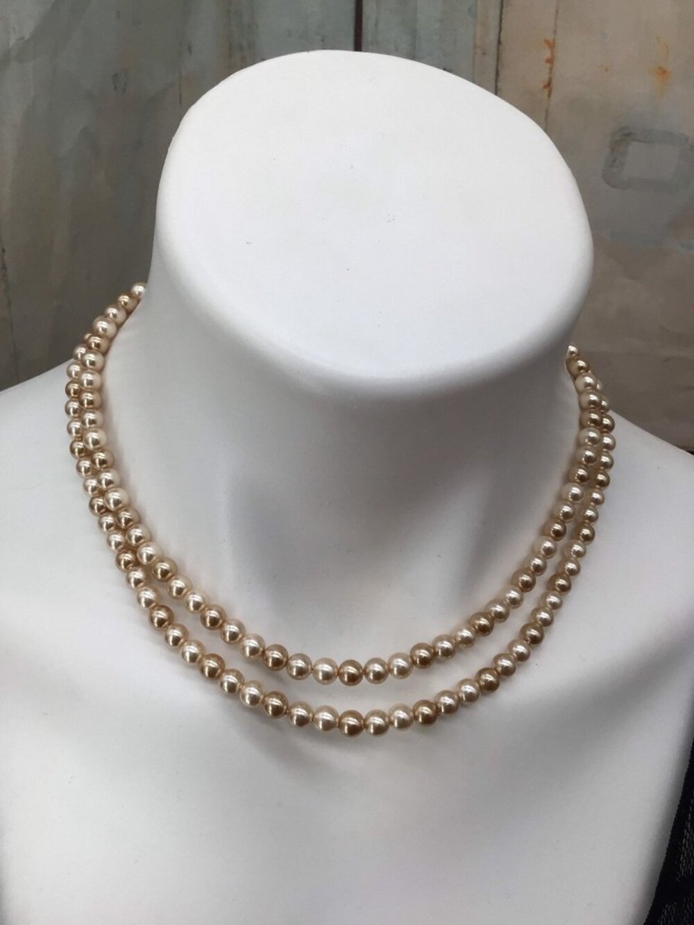 Napier Vintage Gold-Tone Double Strand Faux Pearl Necklace With Box Clasp